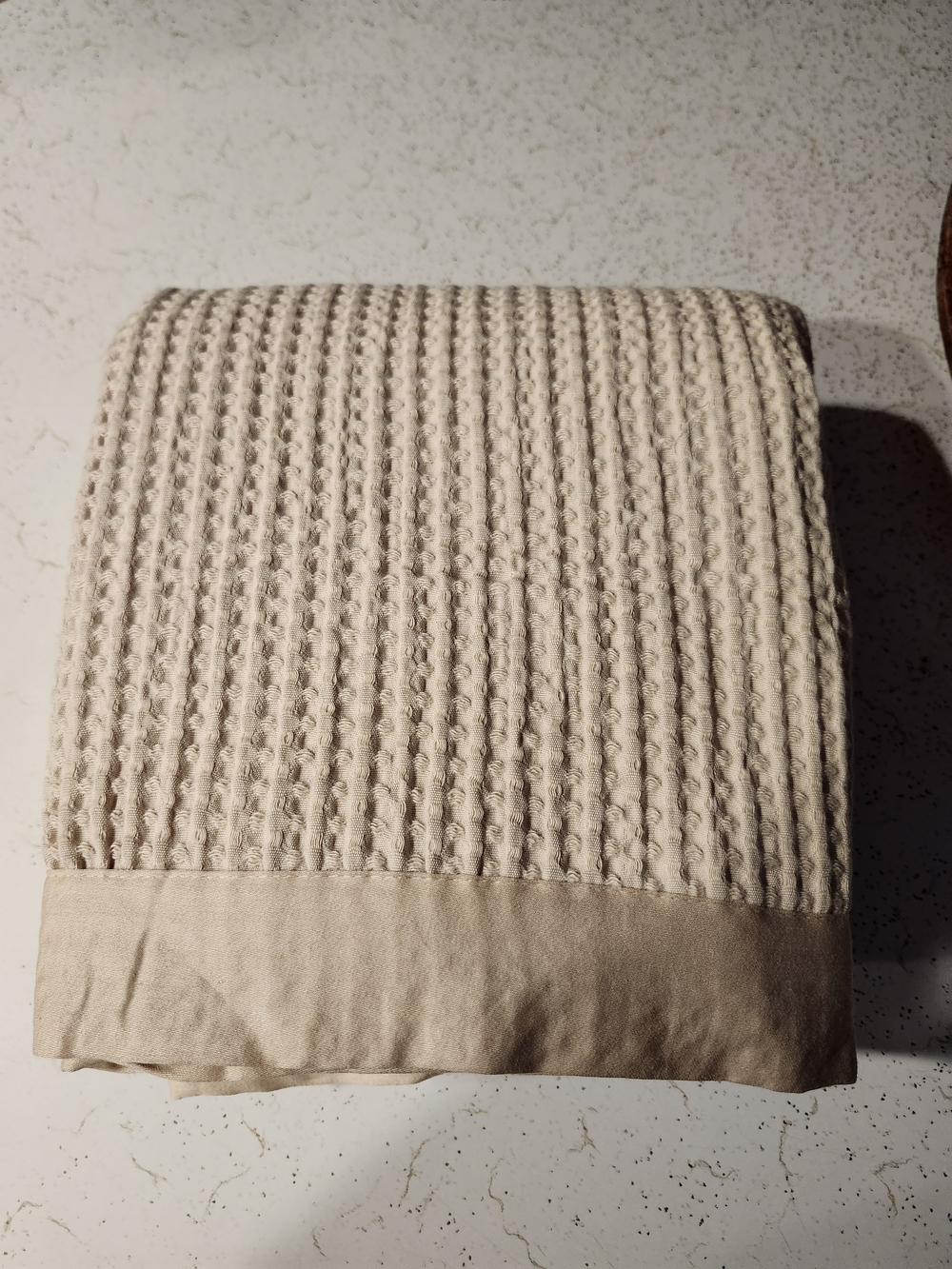 Soft Waffle Knit Throw Blanket in Beige - Neutral Cozy Layer